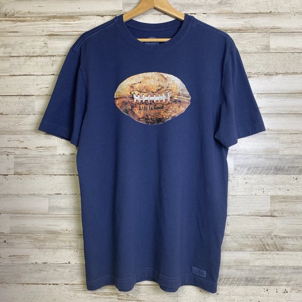 Life is Good Classic Fit Crusher Tee M Blue Short Sleeve Football Cotton T-Shirt